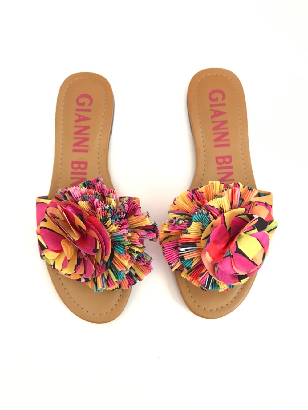 GIANNI BINI Zaven Floral Ruffle Slide Sandals Size 7 Colorful